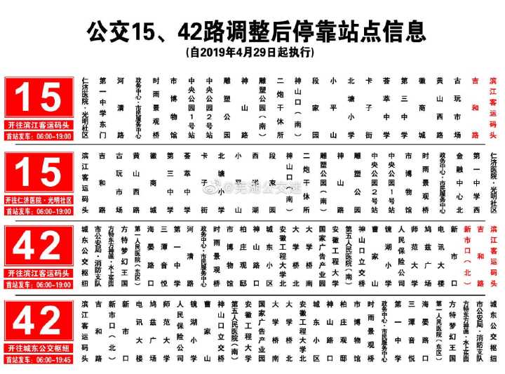 29日起，蕪湖15路、42路公交因道路施工臨時調整 