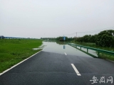 環(huán)巢湖大道嚴(yán)店鄉(xiāng)入口往南200米處道路被淹沒