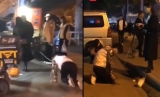 合肥一男子街頭被女子套繩牽著跪行，引發(fā)路人駐足圍觀